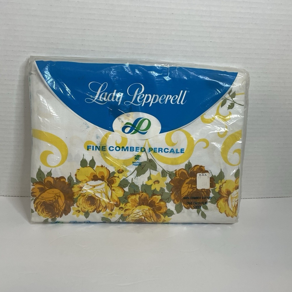 Vintage Lady Pepperell Twin Flat Sheet Yellow Floral No Iron Percale Made In USA